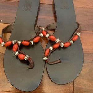 Coral and diamond sandals